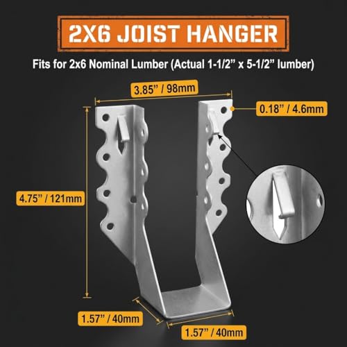 Image of 25 Pack 2x6 Joist Hangers, 18 Gauge Galvanized Face Mount | Wood connectors for rafters, beams and framing projects; suitable for decks, floors and pergolas.