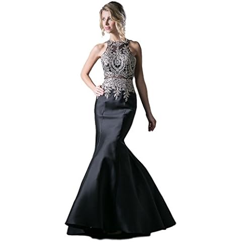 Meier Women's Embroidery Halter Stretchy Taffeta Mermaid Prom Dress Black Size 8 Cover