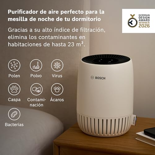 Bosch Air 500 Purificador de Aire - Elimina contaminantes, incluye filtro de aire y modo silencioso (< 25 dB(A)) - para habitaciones de hasta 23 m² - con puerto de carga USB-C - CADR: 100 m³/h - imagen 2
