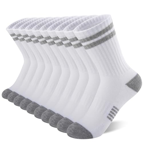 Comfoex 10 Pairs Boys Crew Long Athletic Socks for 4-6 6-8 8-10 Years Old Kids Calf Sports Half Cushioned