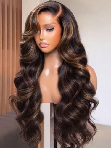 UNICE Golden Brown Balayage 7x5 Lace Front Body Wave Human Hair Wig 16 inch