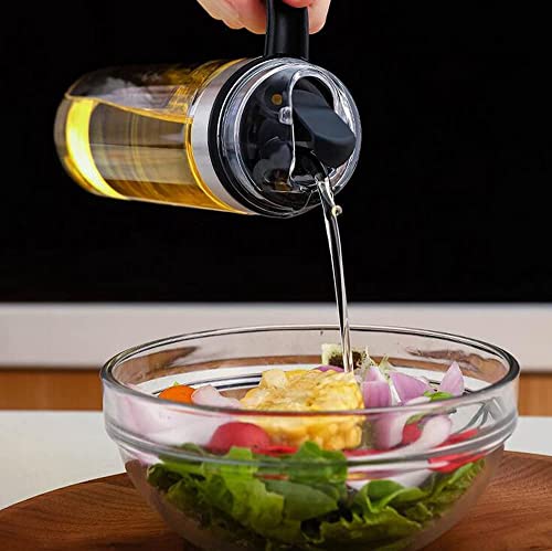 Image of Olive Oil Dispenser Bottle 500 ml Glass Oil Cruet with No Drip Spout, Ergonomic Non Slip Handle & Measuring Marks - Leakproof Oil and Vinegar Dispenser for Kitchen Cooking
