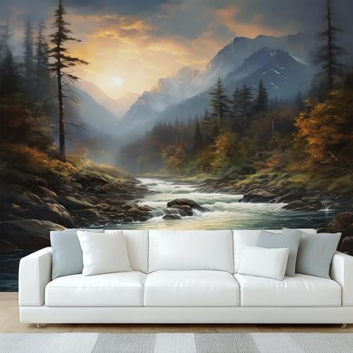 Générique Papier Peint Panoramique Forêt Montagne, Papier Peint Paysage Naturel, Fresque Murale, Decoration Chambre Salon, 366 x 254 cm