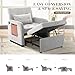 Convertible Sleeper Chair-Fabric Futon Sofa Bed, Single Sleeper Sofa, Small Couch Bed with USB Port, Foldable Table, Pillow, Adjustable Backrest for Dorm/Bedroom/College Lightgrey