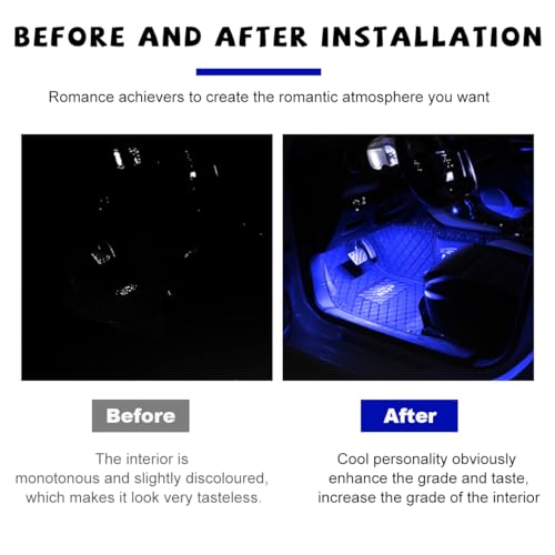 povtii Car LED Strip Light, 24 LED RGB Auto Under Dash Interior Atmosphere Lights, USB Vehicle Decorative Lamp Ambient Night Light Strip, Lighting Kit Car Accessories (Blue)