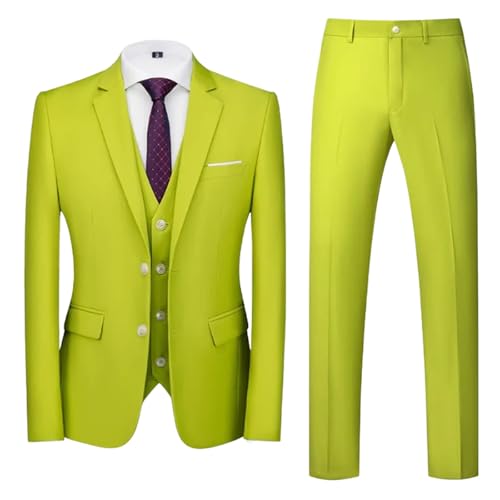 Men Fashionable Business Casual Two Button Jacket Vest Pants 3-Piece Suit Multiple Grass Green