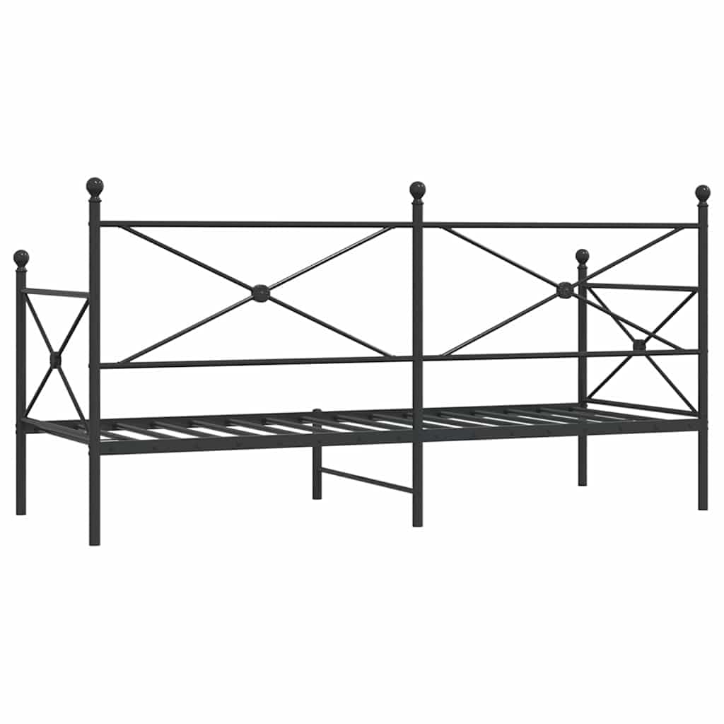 Cama de día sin colchón, color negro, 80 x 200 cm, marco de acero estable, para dormitorio, mueble moderno con espacio de almacenamiento