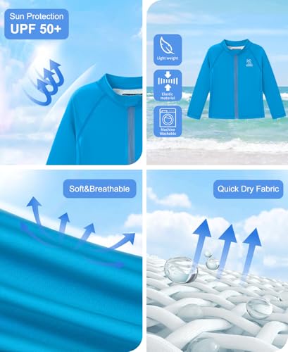 Image of BesserBay Baby Toddler Kids Rashguard Top UPF 50+ Long Sleeve Swim Shirt Zip Up Thumb Holes UV Jacket 12 Months-6 Years