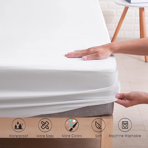 Image of Waterproof Mattress Protector Queen Size 75x60 - Waterproof Terry Cotton Mattress Protector /Bed Cover Queen Size Bed - White Color - Water Proof Mattress Protector for Kids Urine