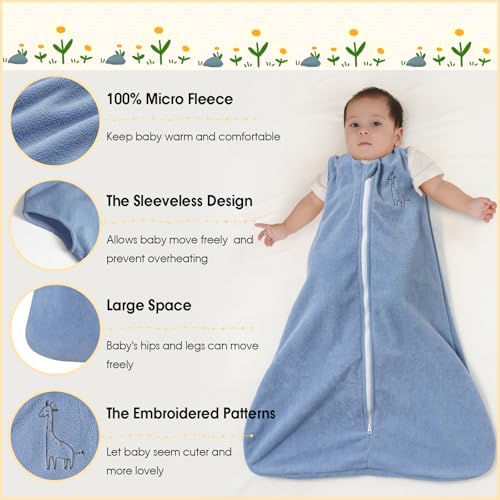 Image of PHF Warm Micro-Fleece Baby Sleep Sack 0-6 Months, Soft Baby Wearable Blanket, 2-Way Zipper Sleeping Bags, 2 Pack Comfy Sleeping Sack for Infant Newborn Boys, Small Size, Grey & Dark Blue