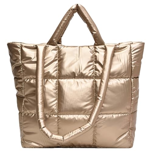 Puffer Tote Bag for Women Quilted Shoulder Bag Padding Satchel Purse with Zipper Handbag for Work Travel Gym Shop