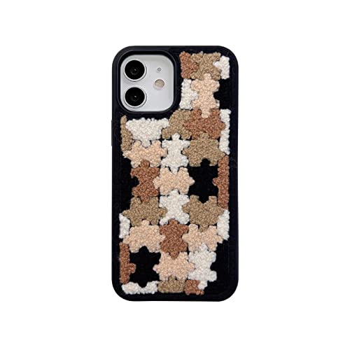Tewwsdi Brown Checkered Phone Case Compatible With Iphone 12 And Iphone 12 Pro,Cute Aesthetic Furry Jigsaw Puzzle Soft Carpet Case For Iphone 12/12 Pro Fluffy Girls Women(Puzzle) #TOP3