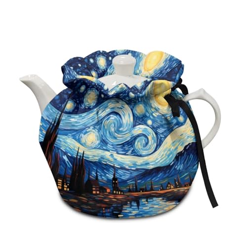 Image of Van Gogh Starry Night Teapot Cozy for Teapot Tea Pots Cozy for Keeping Warm Portable Easy to Clean Coffee Pot Cozy Polyester for Hotel Thicken Kettle Dust Cover for Kitchen