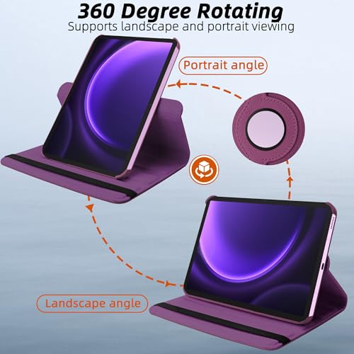 Image of TGK Rotating Cover for Samsung Galaxy Tab S9 FE 10.9 inch Tablet 360 Degree Rotating Leather Flip Case (Purple)