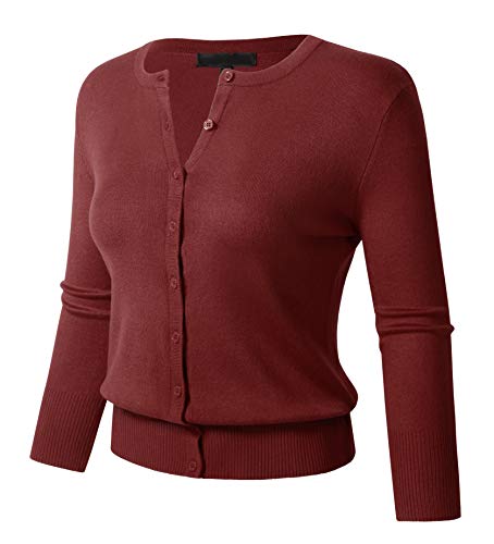 Allsense Women’s Button Down 3/4 Sleeve Crew Neck Knit Cardigan Lightweight Soft Sweater3
