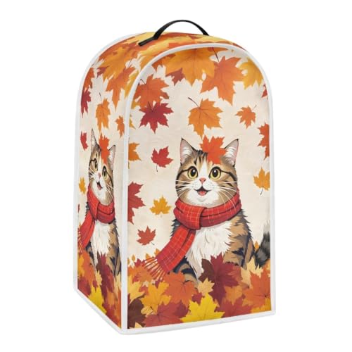 Image of Leaves Cat Blender Dust Cover Appliance Covers for kitchen Stand Mixer or Coffee Maker Polyester Dust Proof Blender Cover with Top Handle Thankgiving Fall Decor Covers