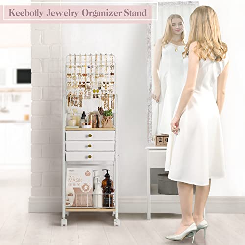 Keebofly Large Jewelry Organizer Stand with 3 Box Drawer - Necklace Organizer Earring Storage Armoire Holder with Display for Earring Necklace Ring Bracelet2