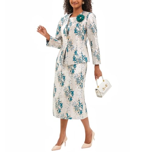 Women's 3 Piece Church Dress Suits for Formal Occasion Party Elegant Jacquard Embroidery Mother of The Bride Dress2