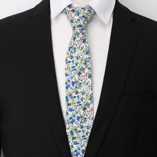 Image of Cotton Floral Ties for Men 2.76 inch Men's Skinny Tie Linen Flower Printed Neck Tie for Wedding Dating Party