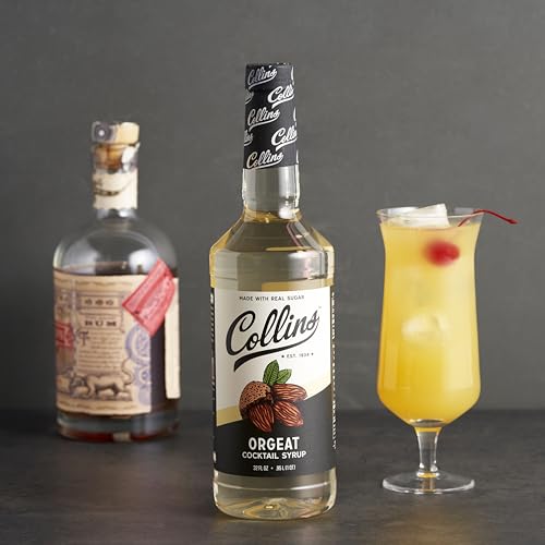 Collins Orgeat Syrup, Orgeat Simple Syrup, Real Sugar Cocktail Syrups, Soda Water Flavors, Cocktail Mixers, 32 Ounces, Set of 1