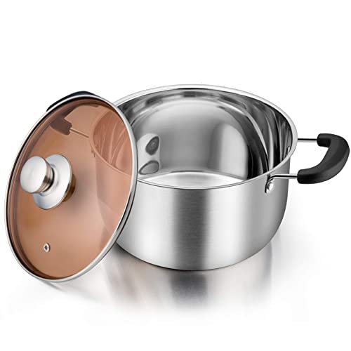 QUSYZD Olla Grande con Tapa, de Acero Inoxidable de 24 cm y Aprox. 5,6 l, con Tapa, Asas Dobles de baquelita Resistente al Calor, Tapa de Vidrio y Salida de Vapor.,