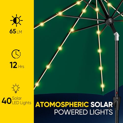 Image of Tempera Patio Market Outdoor Table Umbrella with Auto Tilt and Crank, Large Sun Umbrella with Sturdy Pole & Fade Resistant Canopy, Easy to Set