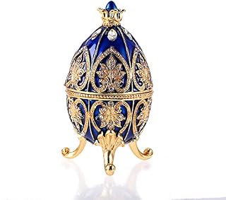 SUMTree Enameled Faberge Egg, Decorative Hinged Jewelry Trinket Box with Sparkling Rhinestones, Unique Gift/ Ornament for Home Dresser Birthday Party, Blue