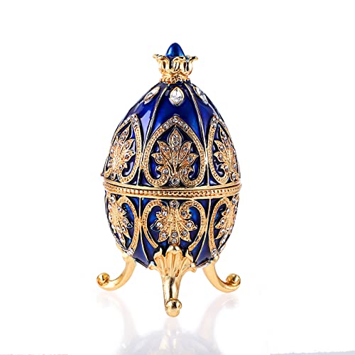 SUMTree Enameled Egg Jewelry Box, Decorative Hinged Jewelry Trinket Box with Sparkling Rhinestones, Unique Gift Ornament for Home Dresser Birthday Party, Blue