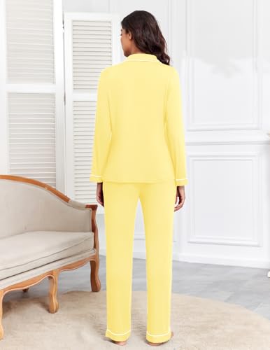 Image of Veseacky Women's Ribbed Knit Pajamas Set 2 Piece Warm Soft Loungewear Sleepwear Pjs S-XXL