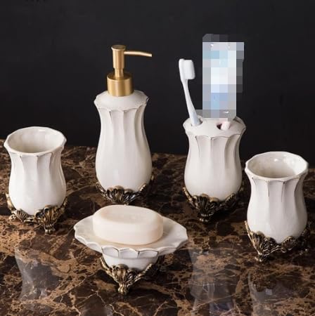 Set da bagno, Set da bagno in stile europeo, composto cinque pezzi, articoli, kit bianco, set, ceramiche for la casa, accessori decorativi(D,Light Grey)