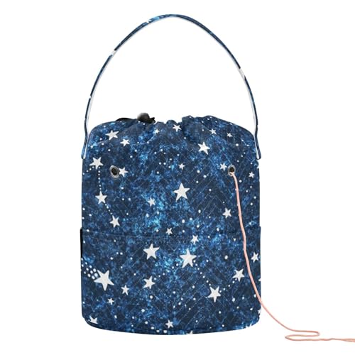 Image of Tatenale Crochet Bag Yarn Bag Knitting Project Bag with Pockets and Handle Portable Yarn Storage Organizer Tangle Free 8.3x11 InchDark Blue Star33