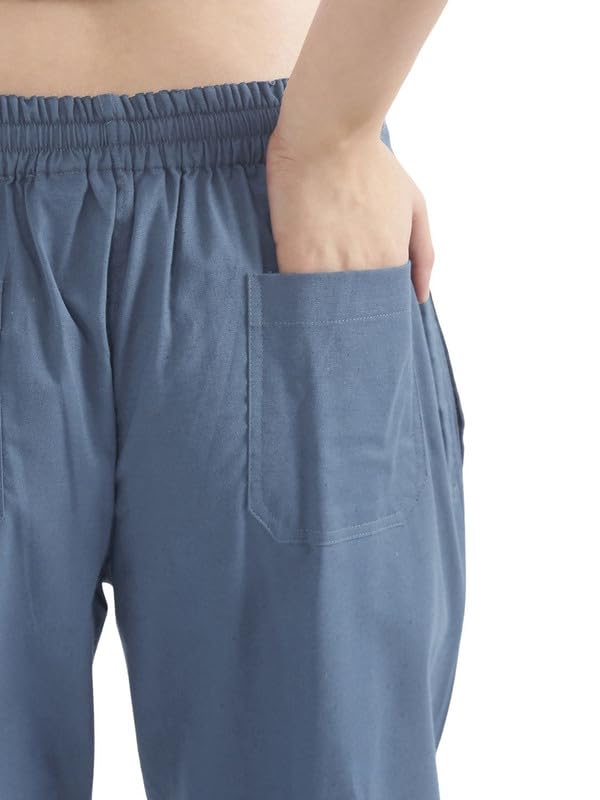 Image of SAADAA Women's Airy Linen Straight Pants | Regular Fit Trousers | Half Elasticated with Drawstrings & Buttons | 4 Pockets | Everyday & Office Wear
