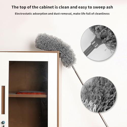 Image of 5Pcs Microfiber Feather Duster with Pole Extendable Duster Long Handle Dusters for Ceiling Fan Blinds Car Cleaning Supplies for House Office (Gray)