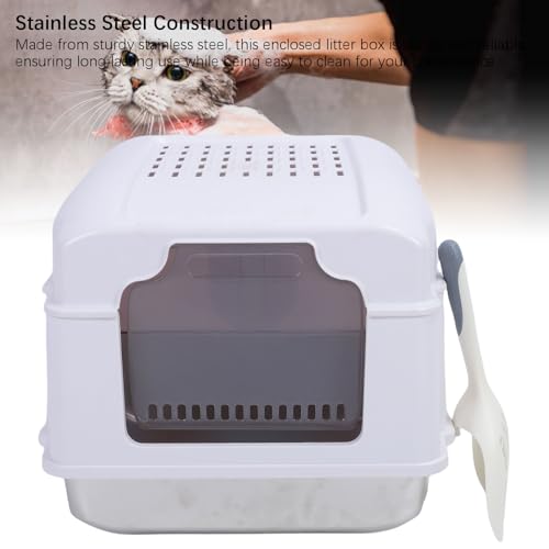 Arenero para gato de acero inoxidable cerrado con tapa miniatura 7