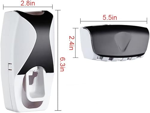 Automatic Toothbrush Dispenser Wall Mount Toothpaste Squeezer and Toothbrush Holder Set for Kids Family Bathroom Use (Black)(Black)