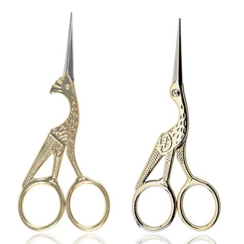 BIHRTC Scissors 4.5 Inch Small Stainless Steel Sharp Embroidery Scissors Classic Crane Design Sewing Gold Scissors for Office Embroidery Sewing Craft Art Work and Everyday Use