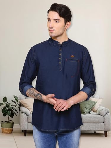 Image of Kuons Avenue Men's Short Denim Kurta | Kurta Shirt for Men