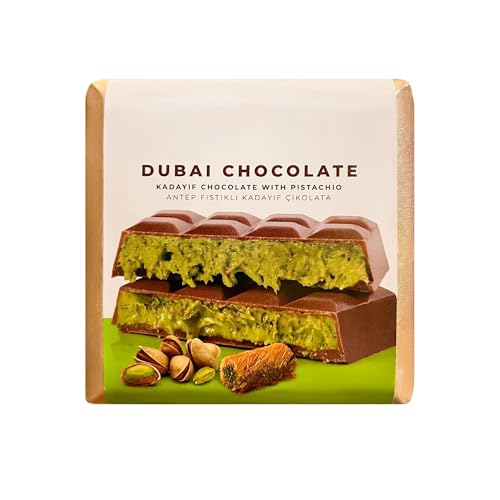 Dubai Premium Dubai Chocolate Bar Pistachio Kunafa Luxurious UEA Middle Eastern Delight Milk Chocolate Pistachi KnaFeh Chocolate Perfect Dubai Sweets Treat Box Dairy Gift (Pack of 1)