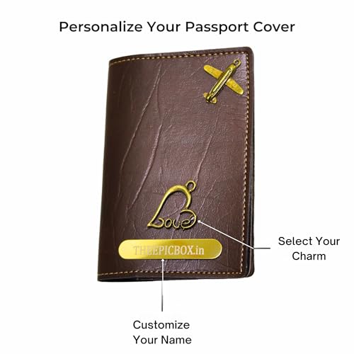 Image of Personalized Leather Passport Holder Cover | Custom Name & Charm | Sleek & Stylish Travel Wallet for Men & Women | Faux Leather Passport Cover | Unisex Travel Accessory (Brown Classic)