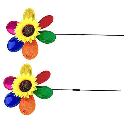 Toddmomy 2Pcs Flower Windmill Garden Decor Rotatable Outdoor Pinwheels for Balcony Park for Festive Celebrations Scenic Decoration