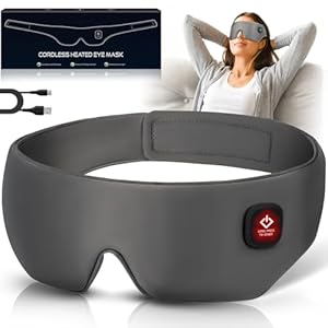 Cordless Heated Eye Mask, Washable Sleep Mask Warm Eye Compress Mask Soft Pressure Free Shade Blindfold Electric Eye Heating Pad for Blepharitis Sinus Stye Gifts for Men Women