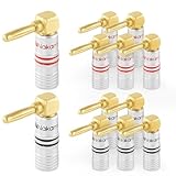 Nakamichi Excel Series 24k Gold Plated Right Angle Banana Plug 12-18 AWG Gauge Size 4mm for Speakers Amplifier Hi-Fi AV Stereo Home Theatre Audio Wire Cable Screw Connector, 12 Pcs (6-Pairs)