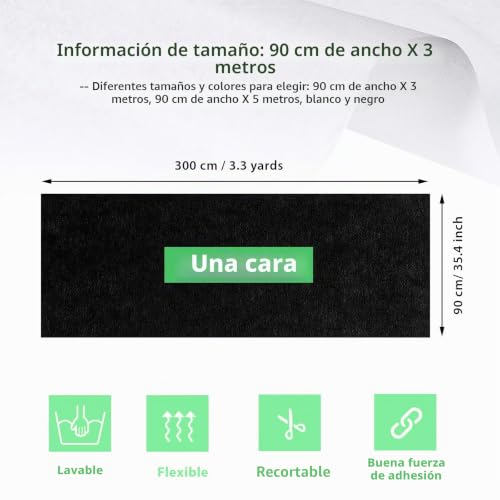 Miniatura 3 de Tela De Entretela Fusible De Plancha Ligera No Tejida Para Manualidades De Costura Negro, 90 Cm Ancho X 3 Metros