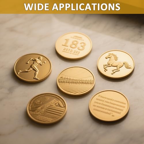 Funria 12 Stück Messing Rohling Challenge Münzen 40mm Laser Gravur Rohlinge Münzen 3mm Massivem Messing mit Gewinde Kanten und Acrylbox Runde Lasergraviert Blanko Challenge Münzen Für DIY Gravuren