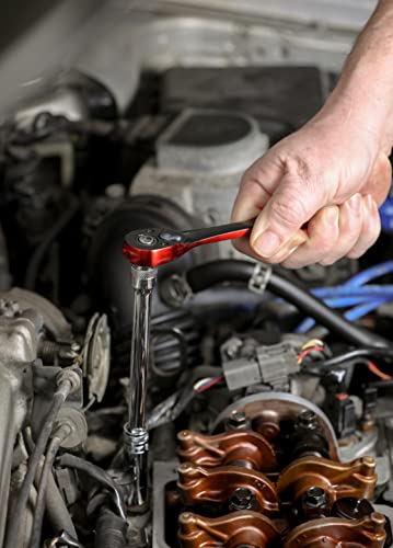 Ares 42050-4-Piece Dual Tone 72-Tooth Ratchet Set - Made Of Chrome Vanadium Steel - Sleek Black And Red Finish - Quick Release For Easy Socket Change - 72-Tooth Reversible Design #TOP4