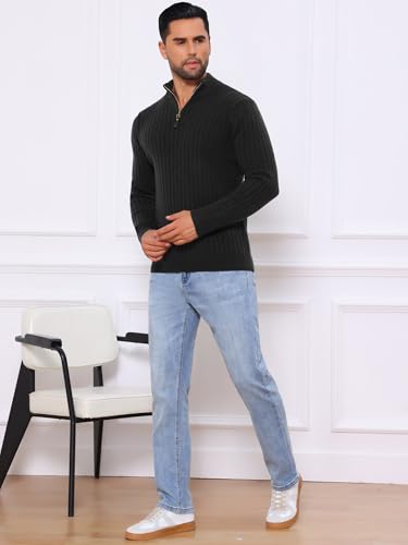 Men's Quarter Zip Pullover Sweater Knitted Mock Neck Polo Sweater2