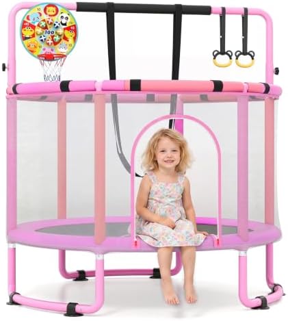 GYMAX Toddler Trampoline, ASTM Approved 6 in 1 Trampoline for Kids
