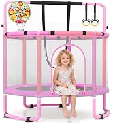 GYMAX Toddler Trampoline with Enclosure, 6 in 1 Kids Trampoline with Swing, Adjustable Gymnastics...
