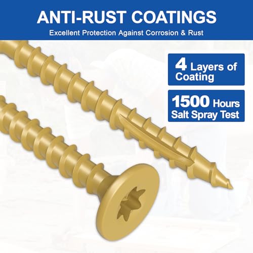 Image of #8 x 1-1 /2 inch Deck Screws, 250Pcs Star Drive Wood Screws, Rust Resistant Timber Screws for Timber /Log /Landscaping Wood, T20 Star Bit Included, Yellow