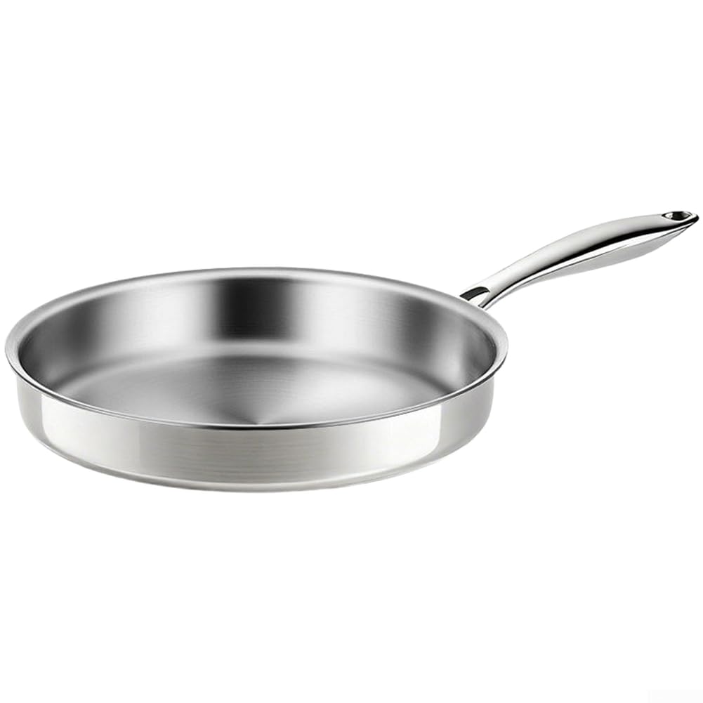 Sartén de acero inoxidable 316 con tapa de cristal, sin revestimiento, base de tres capas, inducción 24 cm
